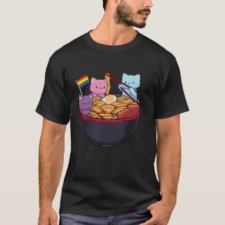 Rainbow Flag Cats Ramen Anime Gay Pride Month LGBT T-Shirt
