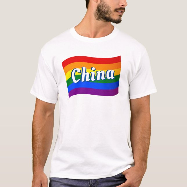 Rainbow Flag China Chinese Gay Pride LGBT LGBTQ T-Shirt (Front)