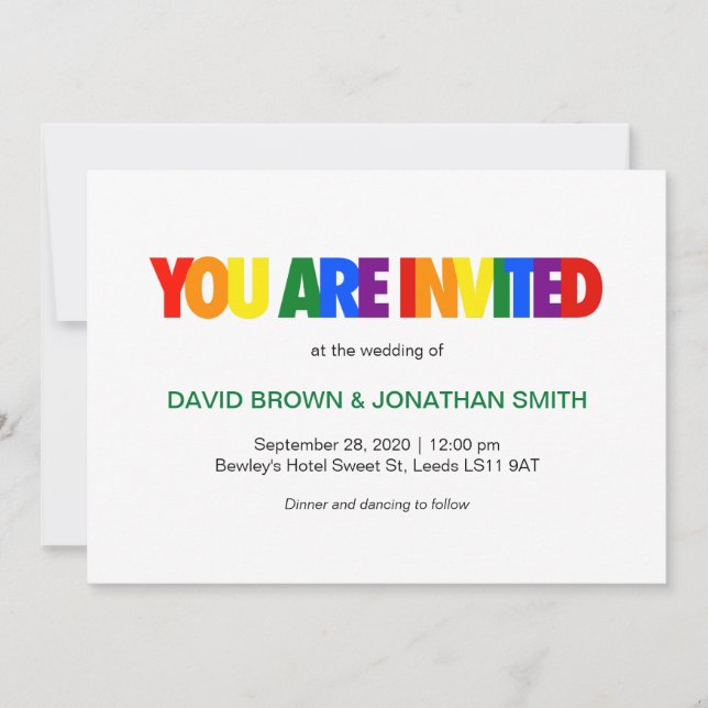 Rainbow Flag Colors Gay Wedding Invitations (Front)