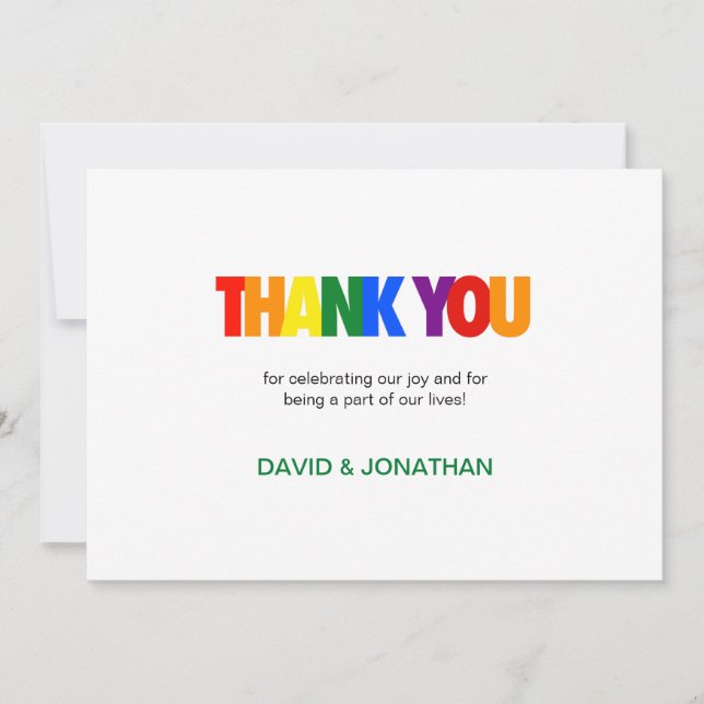 Rainbow Flag Colors Gay Wedding Thank You Invitation (Front)