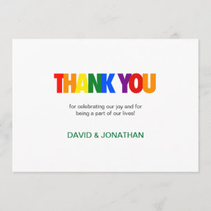 Rainbow Flag Colors Gay Wedding Thank You Invitation