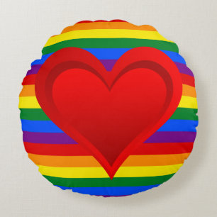RAINBOW FLAG COLORS & red heart + your ideas Round Cushion