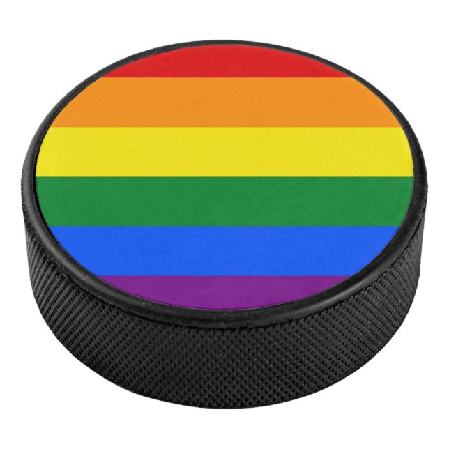 RAINBOW FLAG COLORS stripes + your ideas Hockey Puck (3/4)