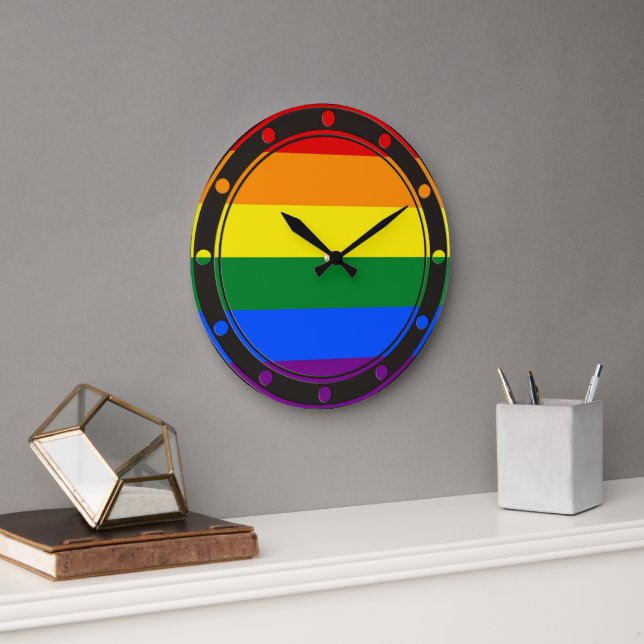 RAINBOW FLAG COLORS STRIPES + your ideas Large Clock (Office)