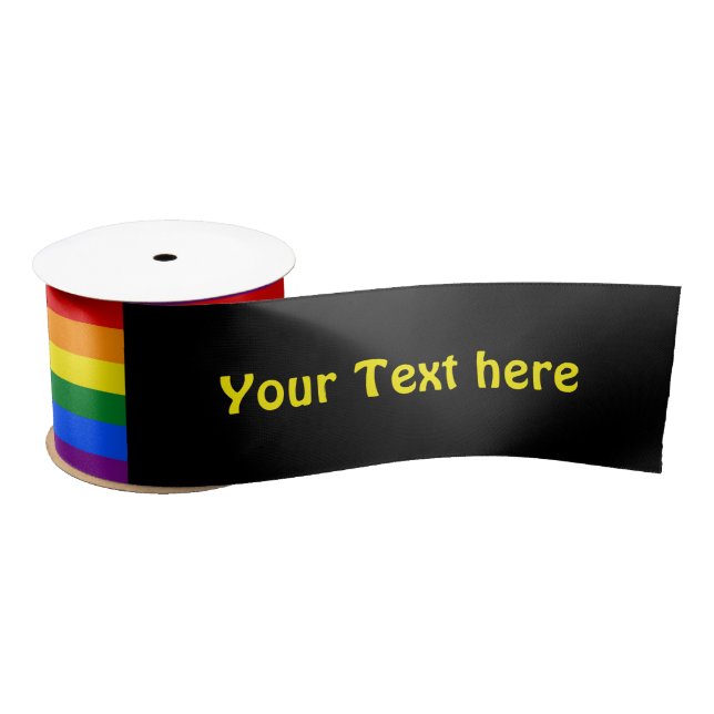 RAINBOW FLAG COLORS stripes + your text Satin Ribbon (Spool)