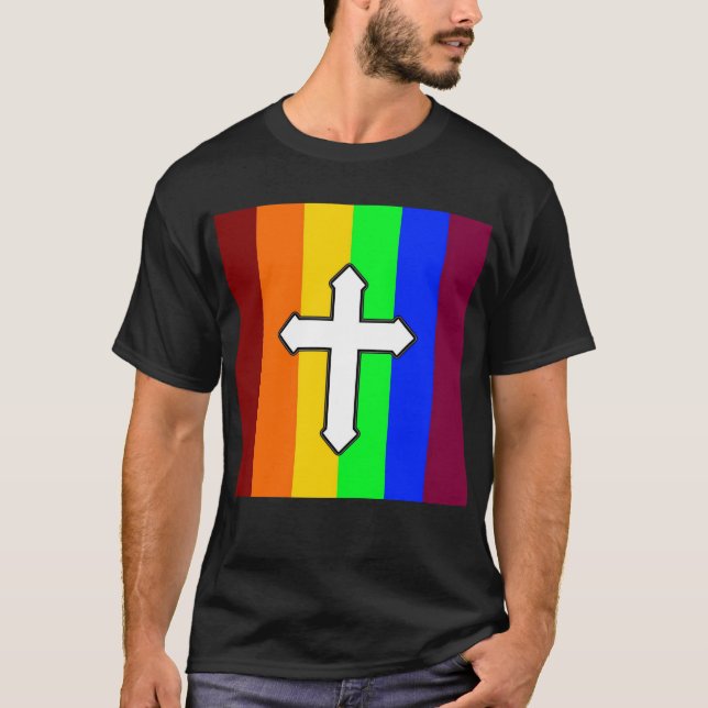 Rainbow Flag - Cross T-Shirt (Front)