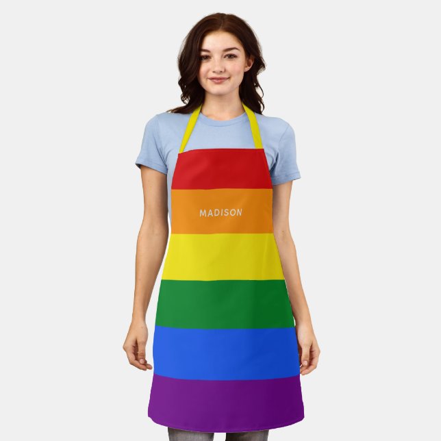 Rainbow Flag custom name aprons (Worn)