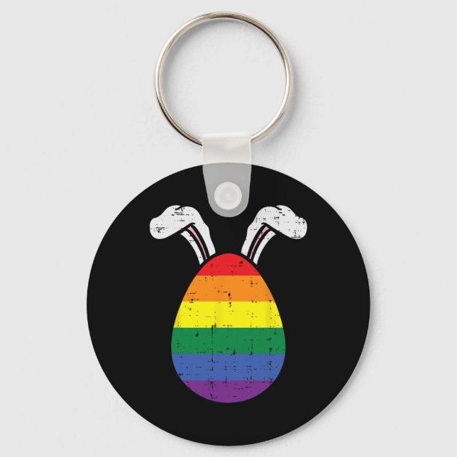 Rainbow Flag Egg Bunny Ears Gay Pride Easter Lgbt  Key Ring (Front)