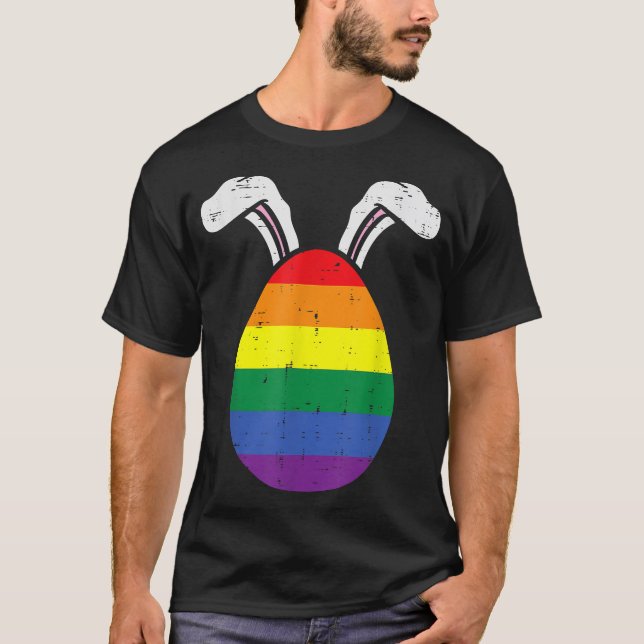 Rainbow Flag Egg Bunny Ears Gay Pride Easter LGBT  T-Shirt (Front)