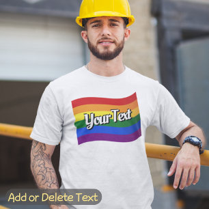 Rainbow Flag Flying Add Your Text Gay Pride LGBTQ T-Shirt