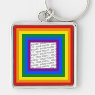 RAINBOW FLAG FRAME + your sign or image Key Ring