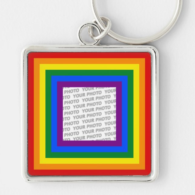 RAINBOW FLAG FRAME + your sign or image Key Ring (Front)