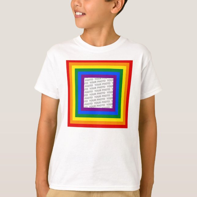 RAINBOW FLAG FRAME + your sign or image T-Shirt (Front)