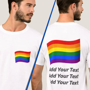 Rainbow Flag Gay Pride 2-Side Printing Custom Text T-Shirt