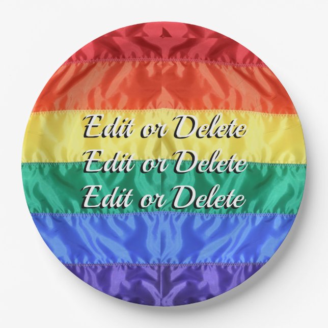 Rainbow Flag Gay Pride LGBT LGBTQ+ custom text Paper Plate