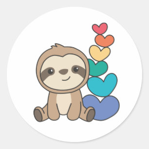 Rainbow Flag Gay Pride Lgbtq Hearts Sloth Classic  Round Sticker