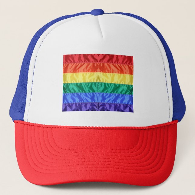 Rainbow Flag Gay Pride LGBTQ LGBT love is love Trucker Hat (Front)