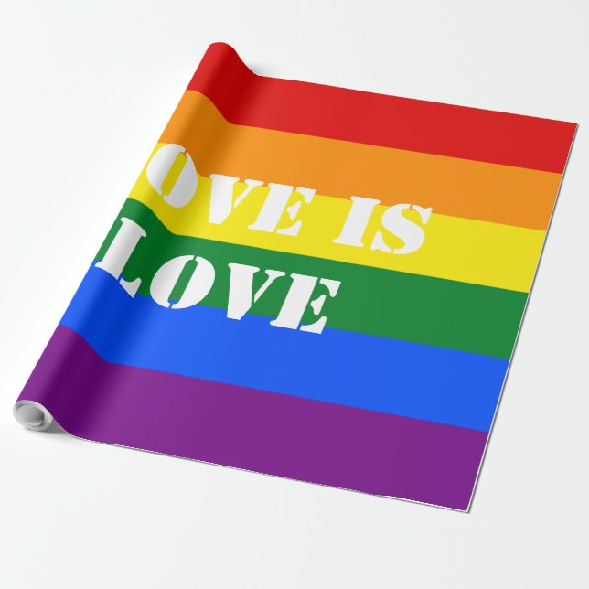 Rainbow Flag Gay Pride LGBTQ Love is Love Wrapping Paper (Unrolled)