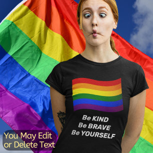 Rainbow Flag Gay Pride LGBTQ Pride custom text T-Shirt