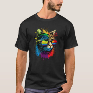 Rainbow Flag Gay Pride Lgbtq Watercolor Cat 1 T-Shirt