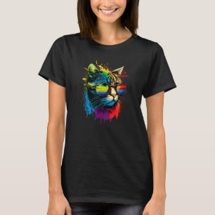 Rainbow Flag Gay Pride Lgbtq Watercolor Cat T-Shirt