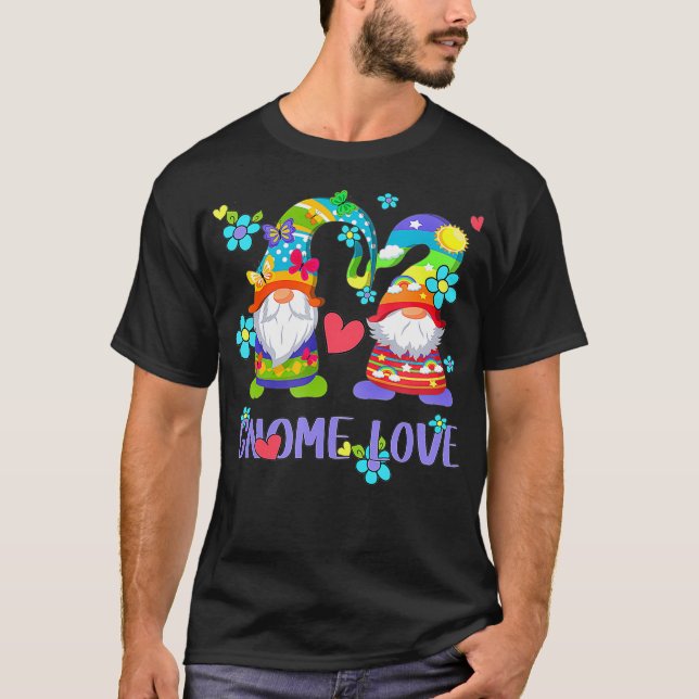 Rainbow Flag Gnome Shows Heart  Love For Gay Pride T-Shirt (Front)