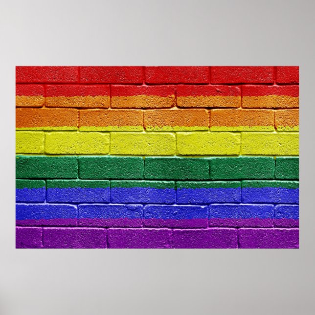 Rainbow Flag Grunge Brick Wall Poster (Front)