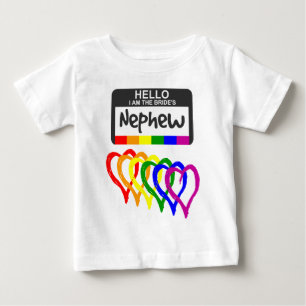 Rainbow Flag Hearts Bride Nephew Name Badge Baby T-Shirt