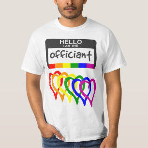 Rainbow Flag Hearts Wedding Officiant Name Badge T-Shirt