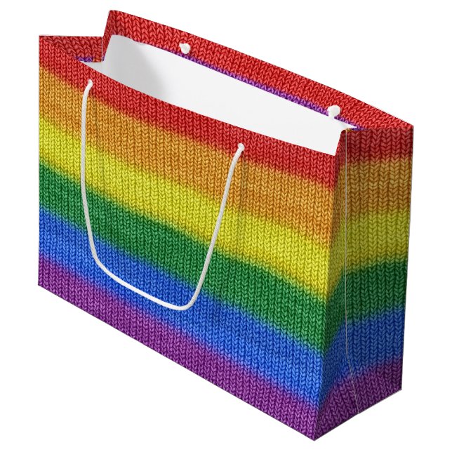 Rainbow Flag knitting Stripes seamless pattern Large Gift Bag (Front Angled)
