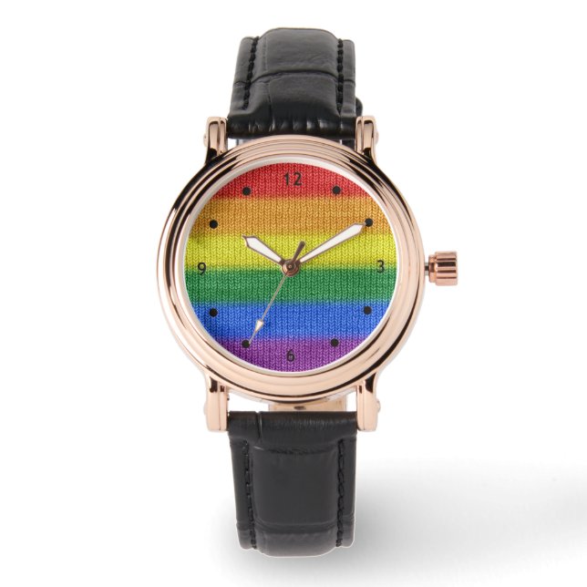 Rainbow Flag knitting Stripes seamless pattern Watch (Front)