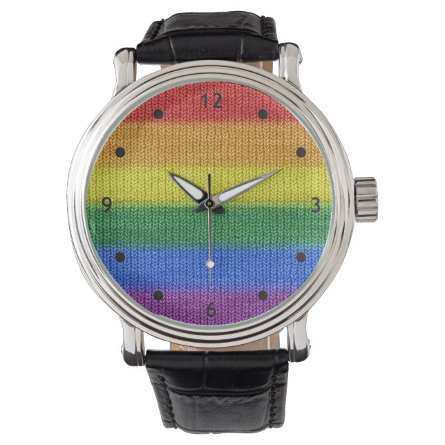 Rainbow Flag knitting Stripes seamless pattern Watch (Front)