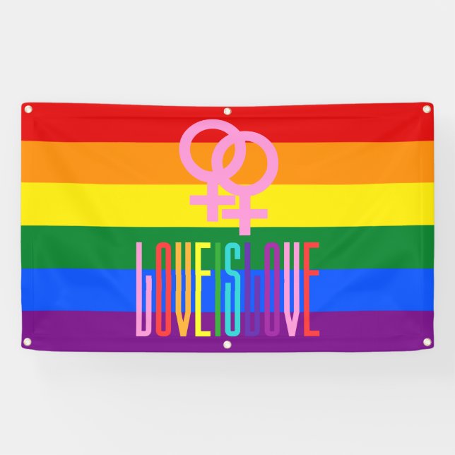 Rainbow Flag Lesbian Pride LGBT Love is Love Banner (Horizontal)