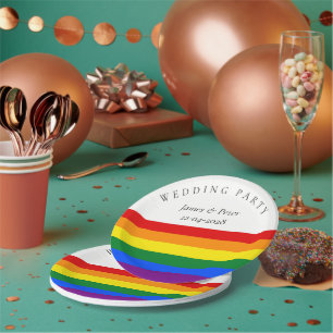 Rainbow Flag LGBTQ Gay Wedding Paper Plate