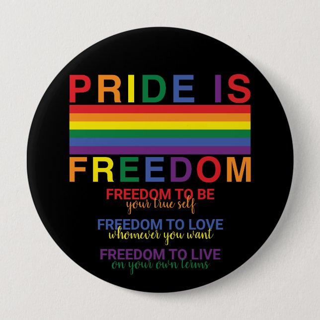 Rainbow Flag LGBTQ Pride is Freedom Gay Rights 10 Cm Round Badge (Front)