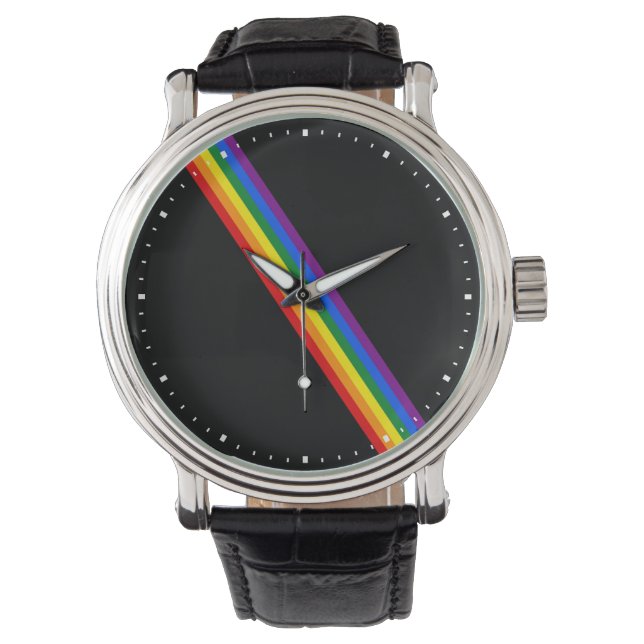 Rainbow Flag Line Subtle Pride Month Minimalist Watch (Front)