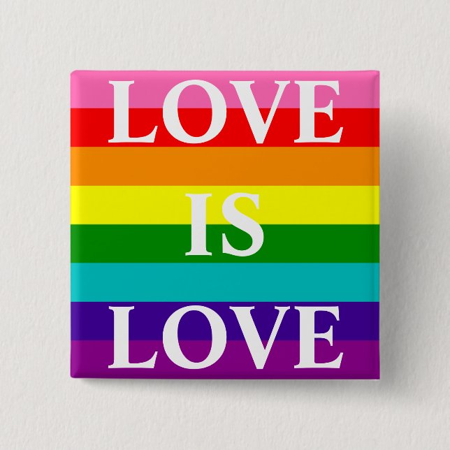 Rainbow Flag Love is Love Gay Pride LGBT 8 Stripes 15 Cm Square Badge (Front)