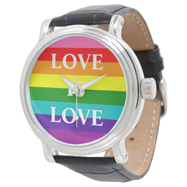 Rainbow Flag Love is Love Gay Pride LGBT 8 Stripes Watch (Angled)