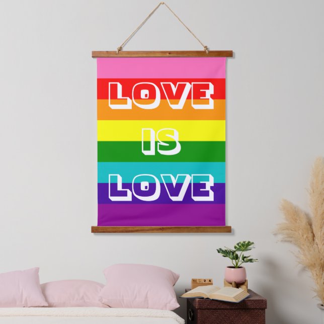 Rainbow Flag Love is Love Gay Pride LGBTQ Hanging Tapestry (Bedroom)