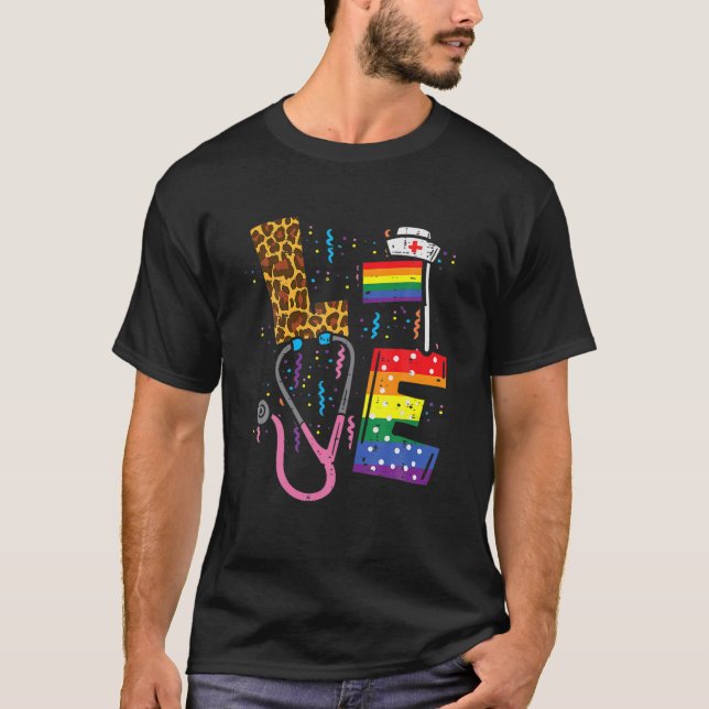 Rainbow Flag Love Nurse RN Scrub Top LGBT Pride Mo (Front)