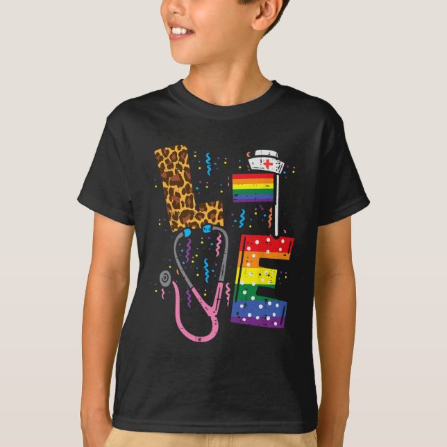 Rainbow Flag Love Nurse Rn Scrub Top Lgbt Pride Mo (Front)
