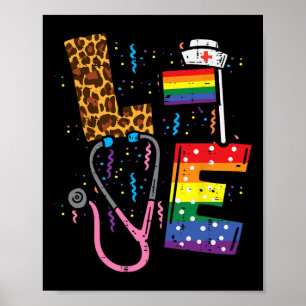 Rainbow Flag Love Nurse Rn Scrub Top Lgbt Pride Mo Poster