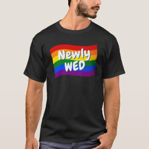 Rainbow Flag Newlywed just married gay wedding  T-Shirt