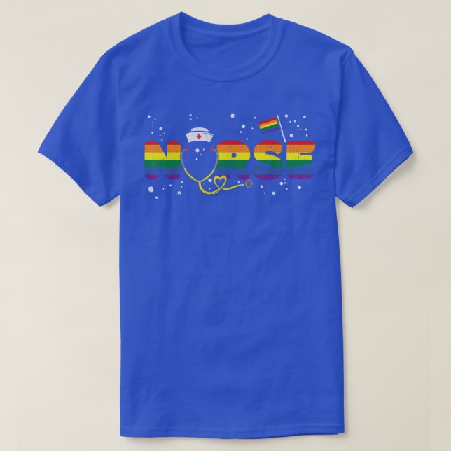 Rainbow Flag Nurse RN Scrub Top Gay Pride Month LG (Design Front)