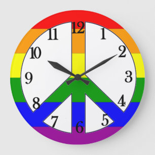 Rainbow Flag Peace sign Large Clock