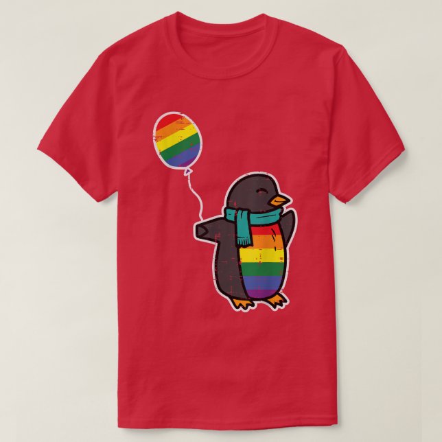 Rainbow Flag Penguin Cute Gay Pride Ally LGBTQ Mon T-Shirt (Design Front)