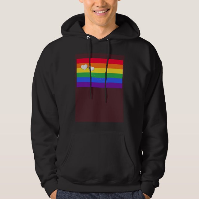 Rainbow Flag Pocket Little Hearts LGBT Gay transge Hoodie (Front)