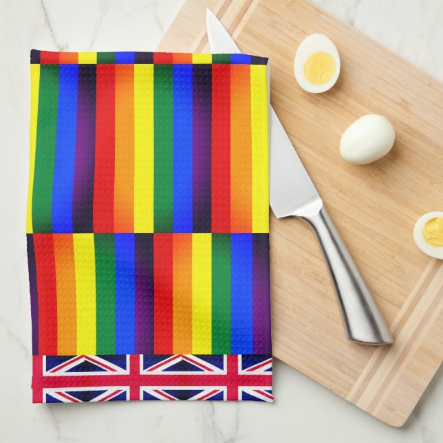 Rainbow Flag & Pride, LGBT community /British Flag Tea Towel (Quarter Fold)