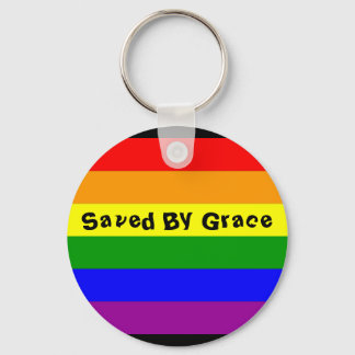 rainbow flag, Saved By Grace Key Ring