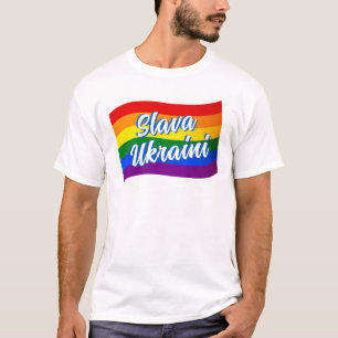 Rainbow Flag Slava Ukraini Gay Pride LGBT LGBTQ T-Shirt